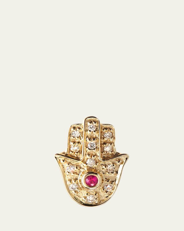 14k Yellow Gold Diamond Hamsa Single Stud Earring